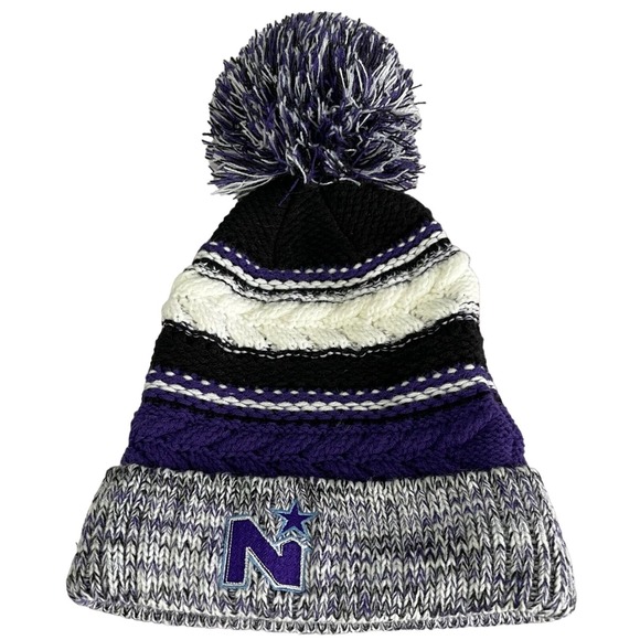 Sports Tek Accessories - Sports Tek Womens Purple/White Cable Knit Beanie Hat One Size Fits Most